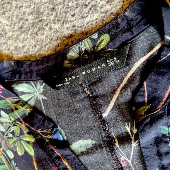 Zara Women Black Floral 3/4 Sleeve Blouse, Size Small - Picture 4 of 9